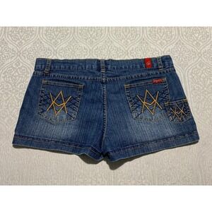 A Jeans Denim Shorts‎ Juniors Size 13 Embellished Pockets Dark Wash Heart Button